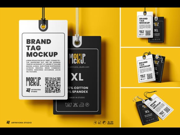 Brand Tag Mockup Sets – Realistic Clothing Label Hangtag PSD Templates