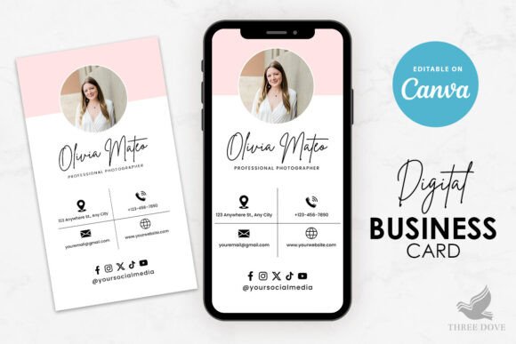 Pink Digital Business Card Template